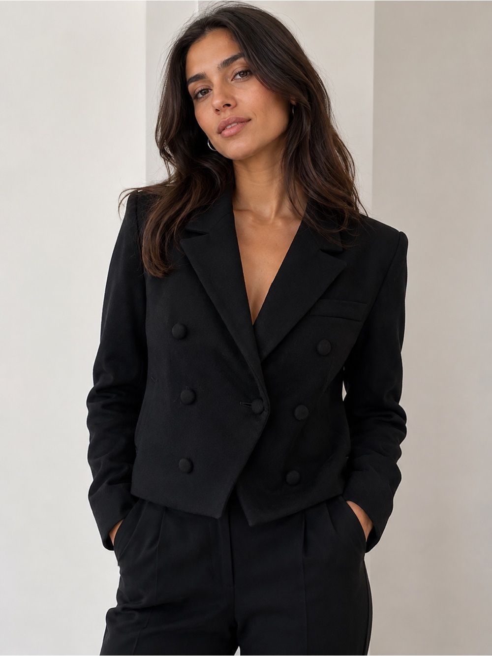 Gianni Black Double-Breasted Wool Blend Blazer